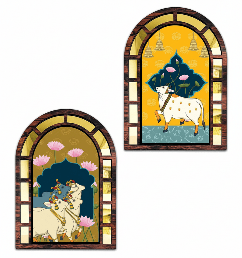 Wooden Pichwai Cow Jharokha